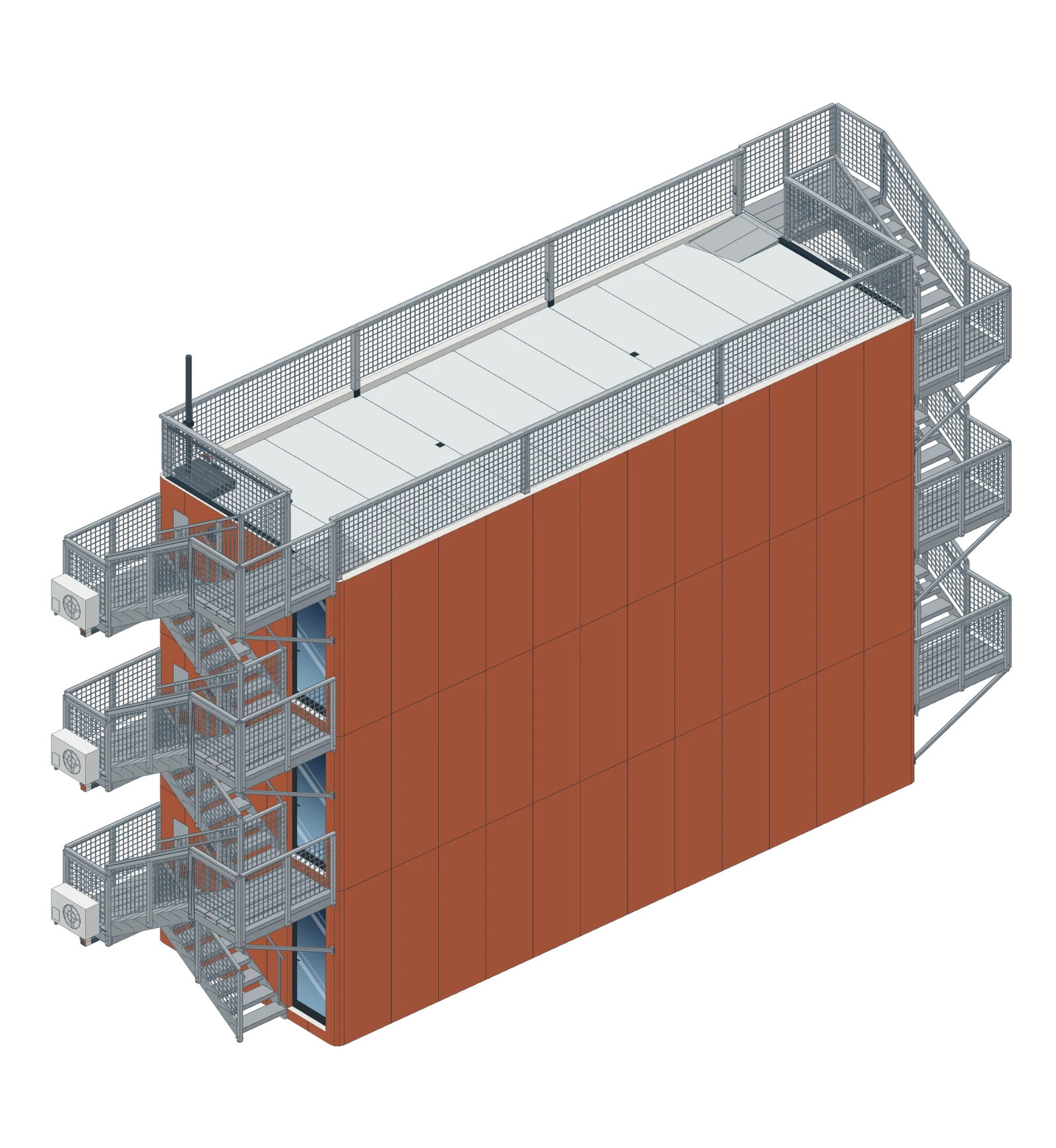 Three HAB homes on one footprint, each with its own stairs, with the roof deck on top