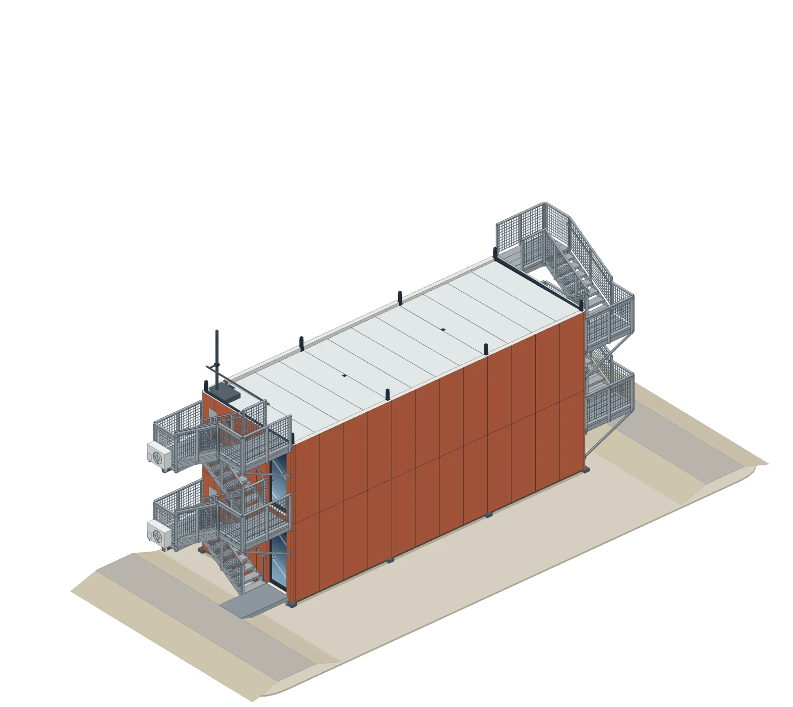 A HAB stack going up, from the piers to the third home, then a second stack beside it - step 3