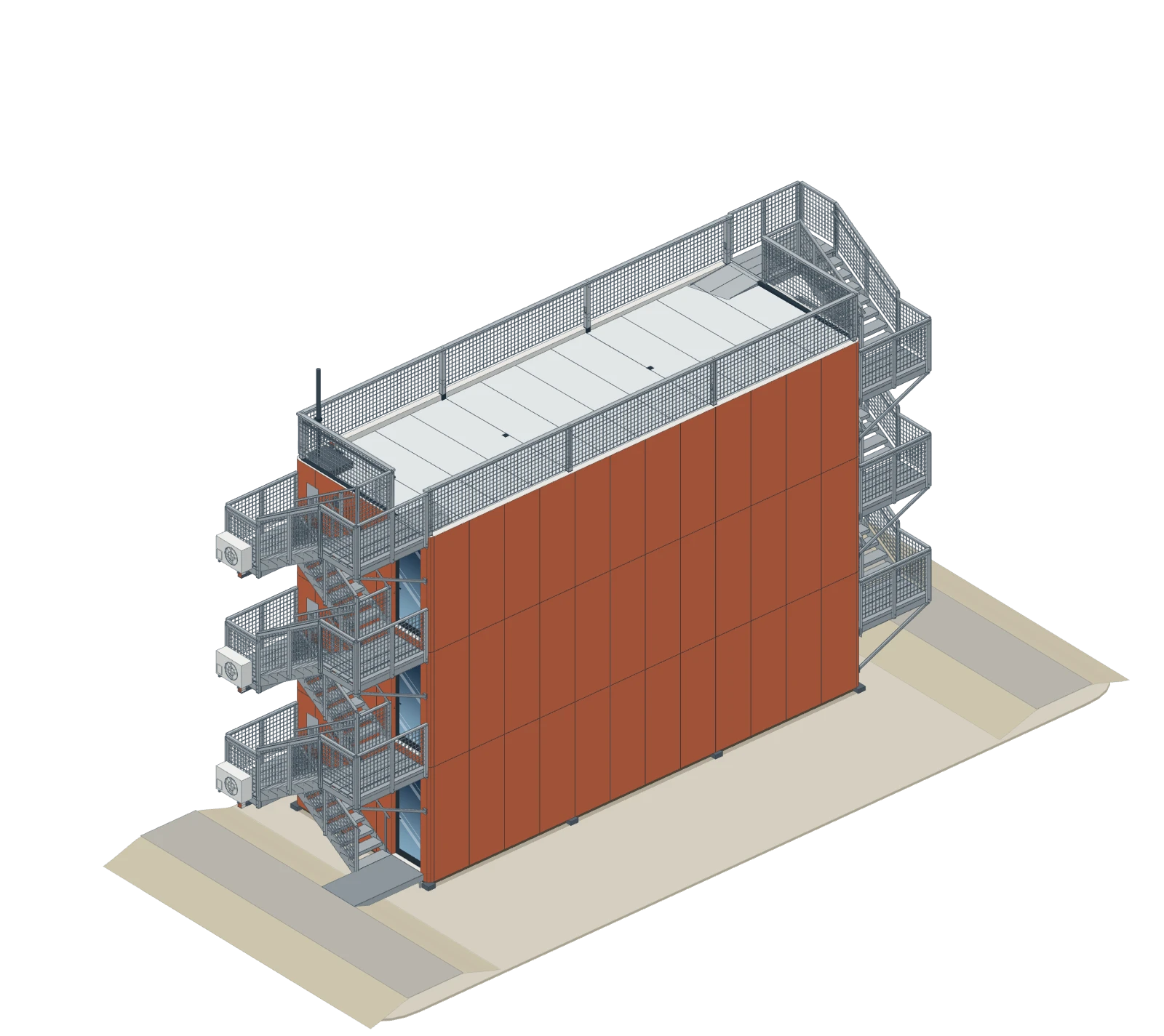 A HAB stack going up, from the piers to the third home, then a second stack beside it - step 4