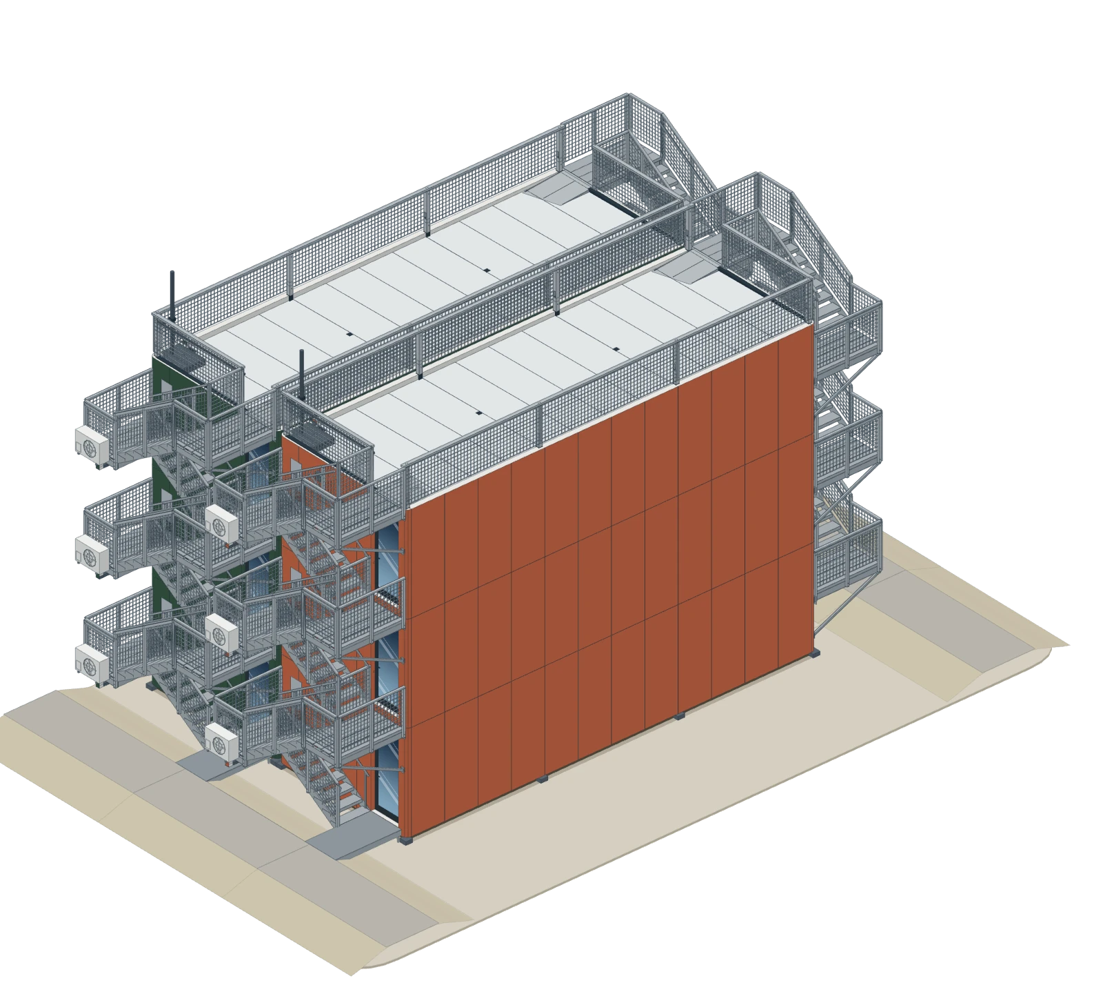 A HAB stack going up, from the piers to the third home, then a second stack beside it - step 5